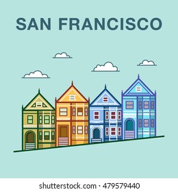 Houses Of San Francisco Flat Illustration.