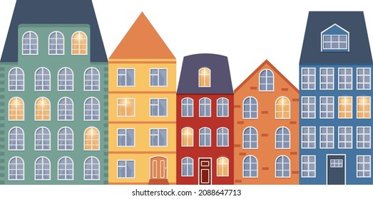 houses in scandinavian style, street, vector set