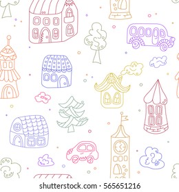 Houses. Seamless pattern in cartoon style