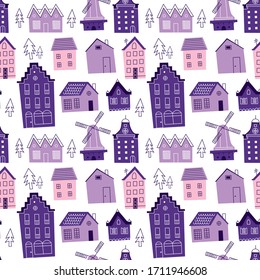 Las casas son un patrón impecable. Ideal para fondo, papel pintado, textil, fondo, papel de envoltura. Diseño de patrón.