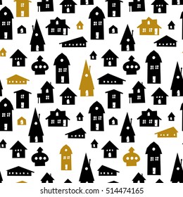 Houses. Seamless pattern. Vector Illustration. Old town background