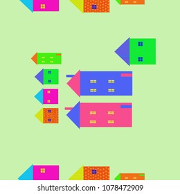 Houses  seamless   pattern, windows, doors, chimneys, stripes,crosses.