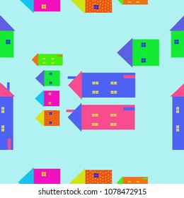Houses  seamless   pattern, windows, doors, chimneys, stripes,crosses.