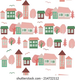 Houses seamless pattern,street, houses,seamless pattern with decorative colorful houses. City endless background.