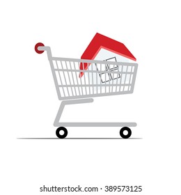 Houses in a shopping cart.