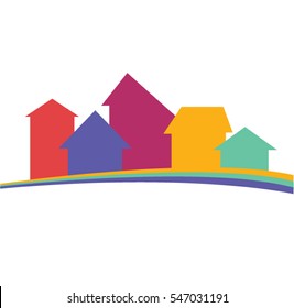 Houses silhouettes vector. Color residential buildings logo.