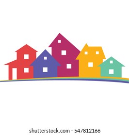 Houses silhouettes vector. Color residential buildings logo.