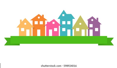 Houses silhouettes vector.  Color residential  buildings logo.