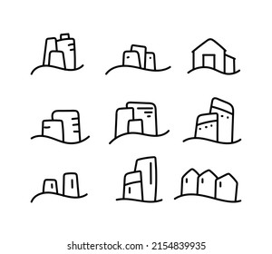 Houses Skylines Outline Vector Set