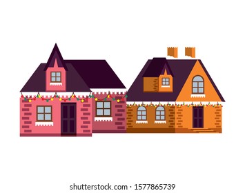 houses with snow winter season vector illustration design