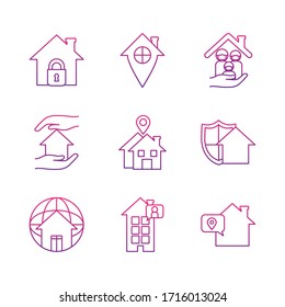houses and stay home icon set over white background, gradient style, vector illustration