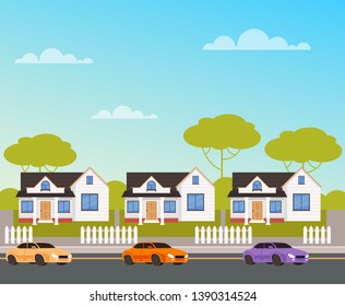 Houses street village concept. Vector design flat graphic cartoon illustration