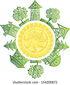 Houses sun pattern vector illustration