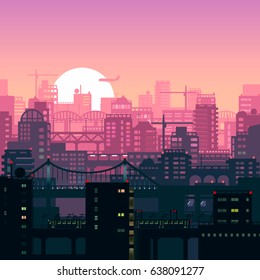 Houses in sunset
