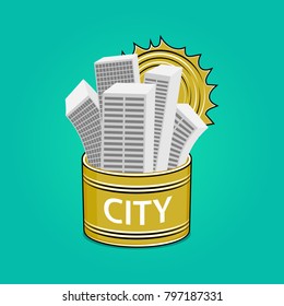 Houses in a tin can. Problems of overpopulation in large cities. Concept vector illustration.