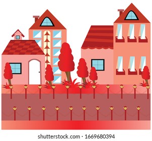 houses with tree along road