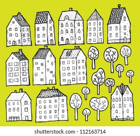 Houses and Trees collection: set of isolated elements