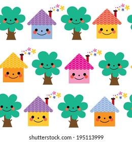 houses and trees kids pattern