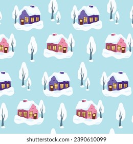 patrón de casas y árboles. Patrón de los niños, impresión para papel de embalaje, ropa de cama