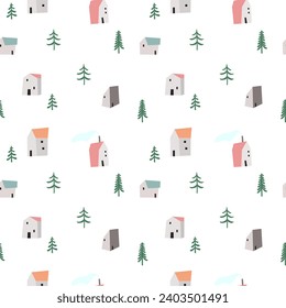 Houses and trees sealmess pattern vector illustration