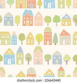 Houses and trees seamless pattern