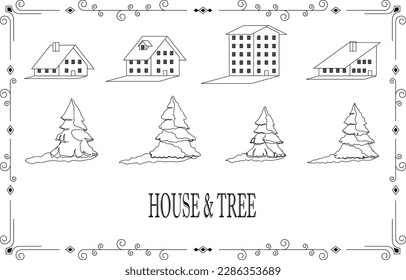 Houses And Trees Set Without Outline