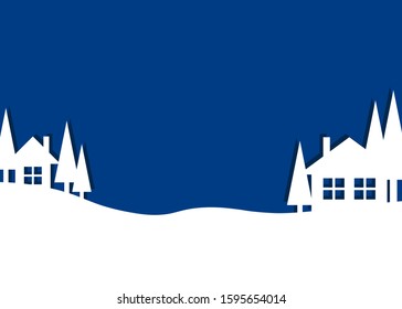 Houses   trees in the snow  Winter landscape  White silhouette  Vector drawing  Background  Texture 