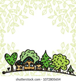 Houses and trees. Vector illustration