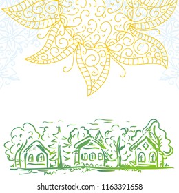Houses and trees. Vector illustration