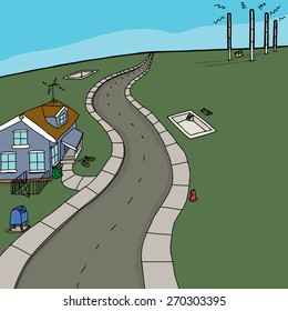 Houses under construction along road near radio towers
