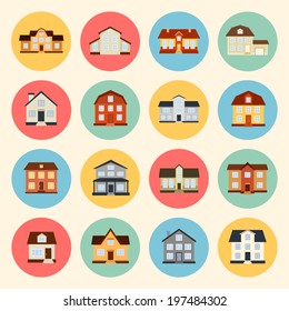 houses vector colorful flat style icons set. template elements for real estate