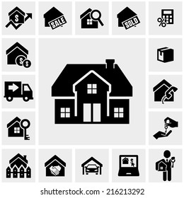 Houses vector icons set on gray 