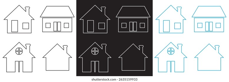 Casas conjunto de ícones vetoriais . Vetor para sites, interfaces móveis, apresentações, banner, marca visual etc. Ilustração vetorial. isolada no plano de fundo branco e preto. EPS 10