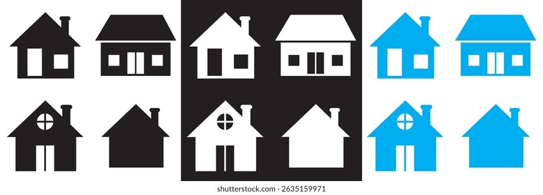 Houses vector icons set . Vector for websites, mobile interfaces, presentations, banner, visual branding etc. Vector illustration. isolated on white and black background. EPS 10