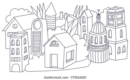 Houses vector illustrations. Coloring pages