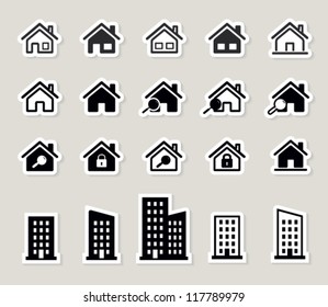 houses vector web icons set. paper stickers