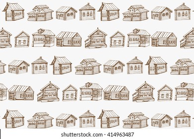 houses village line art pattern