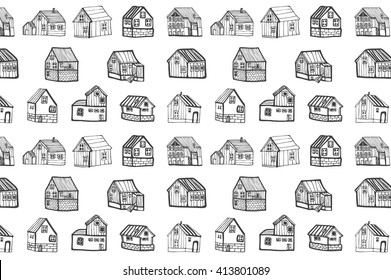 houses village outline pattern