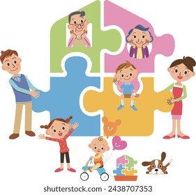 A house-shaped puzzle and the connection between three generations of a family