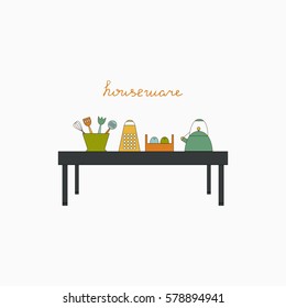 Houseware color elements. Kichen vector illustration.