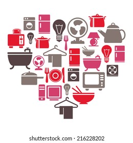 Houseware Icons in Heart Shape