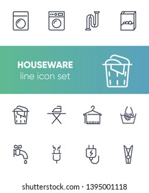 Houseware line icon set. Set of line icons on white background. Iron, electricity, washing machine. Household concept. Vector illustration can be used for topics like house, home, technics