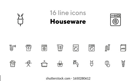 Houseware line icon set. Set of line icons on white background. Iron, electricity, washing machine. Household concept. Vector illustration can be used for topics like house, home, technics