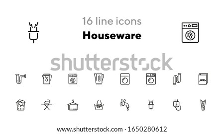 Houseware line icon set. Set of line icons on white background. Iron, electricity, washing machine. Household concept. Vector illustration can be used for topics like house, home, technics