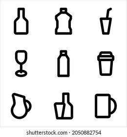 Houseware utilities drinking bottle glass and more basic and minimalist icons. Small icons for mobile apps.