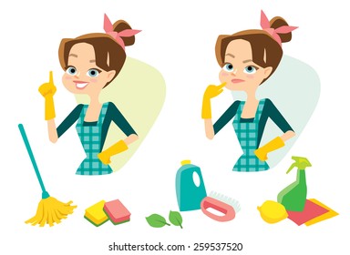 housewife with household supplies 