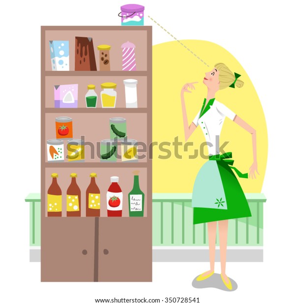 Housewife Looking Stuffed Food Shelf Pantry Stock Vector Royalty