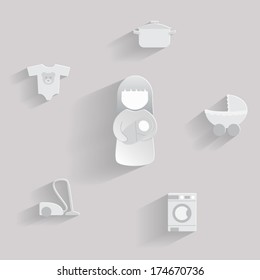 Housewife, mom's duty, paper style vector.