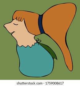Housewife with a ponytail of long red hair
