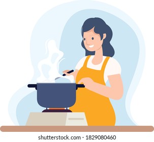A housewife is preparing breakfast for the family